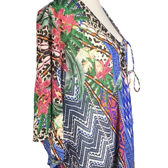 Violet Sky sheer Floral blue pink, grey Cover-up Tunic Caftan - Sz L - Picture 2 of 7